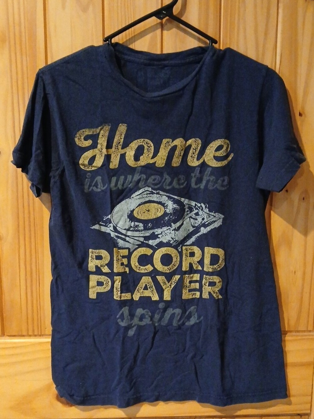 Graphic Tee "Home is Where the Record Player Spins" - Navy & Gold
